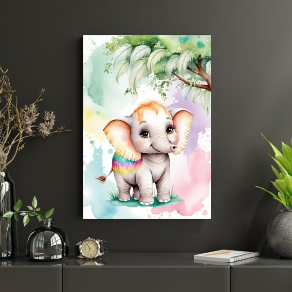 Rainbow baby elephant watercolor wall art for kids room nursery decor in A4 to A1 sizes