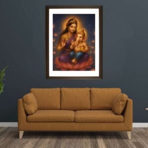 Elegant Goddess Parvati with Adorable Baby Lord Ganesha — Premium Canvas Art Print | Stretched & Framed Options | Multiple Size