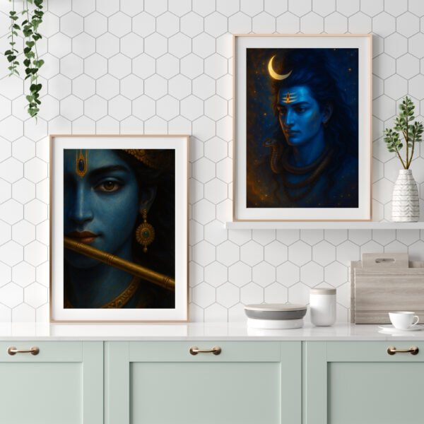 set of 2 Divine Rare Divine Close-Up Duo: Lord Shiva & Lord Krishna Paintings | Canvas Roll, Stretched Wood Frame & Framed Options - Image 2