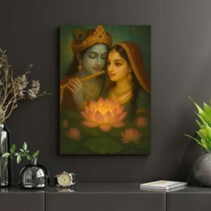 Divine Radha Krishna Wall Art – Spiritual Love Painting | Premium Framed Print or Canvas | Available in A4 to A0 Sizes