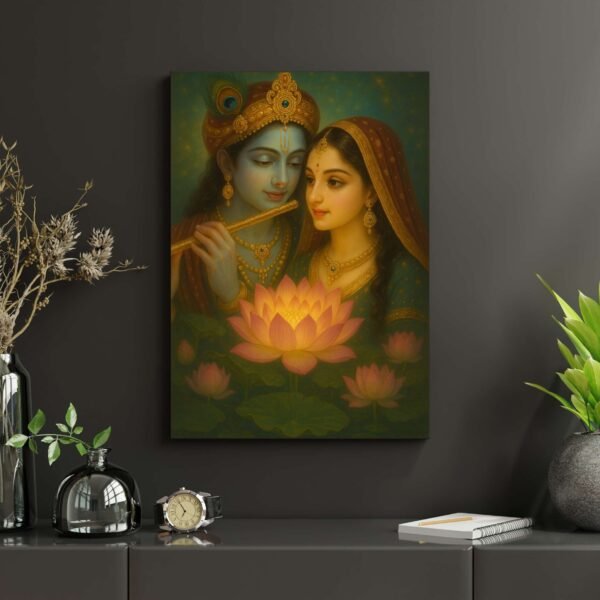 Divine Radha Krishna Wall Art – Spiritual Love Painting | Premium Framed Print or Canvas | Available in A4 to A0 Sizes