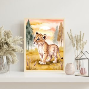 “Cheetah Cub Wall Art – Sunrise Safari Canvas Print for Kids Room or Nursery Jungle Decor”