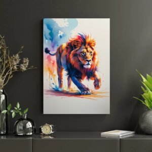 Majestic Watercolor Lion Painting – Premium Wall Art for Living Room or Office | Canvas Stretched, Canvas Roll & Fine Art Paper Print