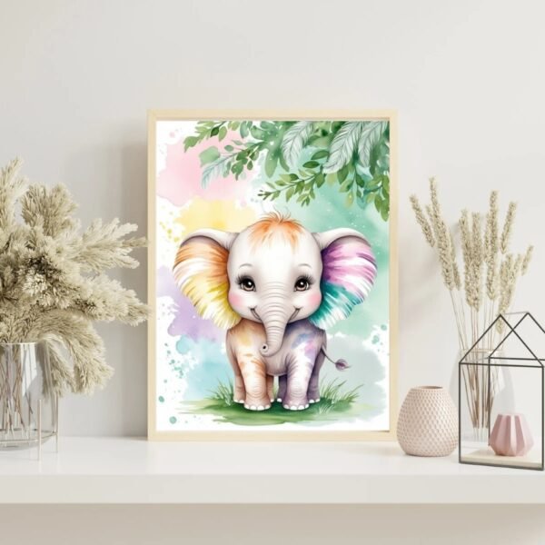 Whimsical Elephant Wall Art for Kids Room – Nursery Animal Decor | Framed Premium Print, Canvas Roll, or Stretched Canvas