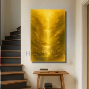 Golden Flow – Vastu Waterfall Painting of Prosperity