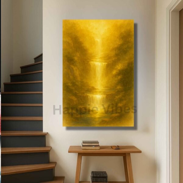 Golden Flow – Vastu Waterfall Painting of Prosperity