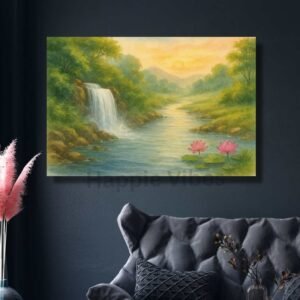 Whispers of Prosperity – Waterfall Lotus Vastu Artwork | Happie Vibes wall decor