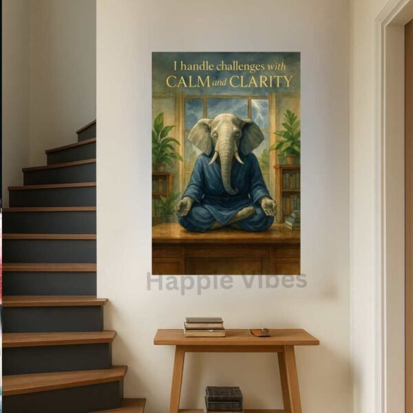 Elephant Affirmational Art – Calm and Clarity Inspirational Painting – Happie Vibes