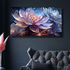 Happie Vibes painting for living room – floral lotus artwork wall décor