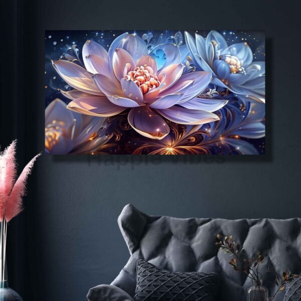 Happie Vibes painting for living room – floral lotus artwork wall décor