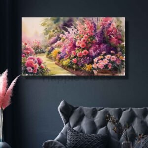Happie Vibes floral painting – colorful flower garden artwork wall decor