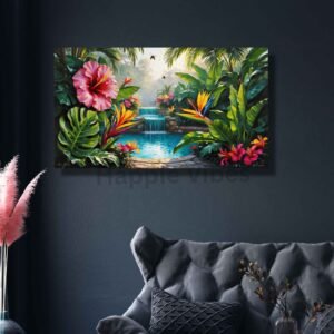 Tropical Waterfall Floral Painting Wall Art – Happie Vibes