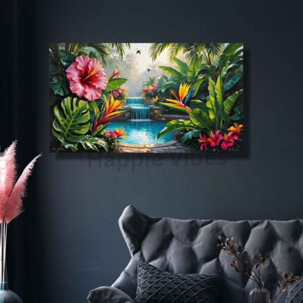 Tropical Waterfall Floral Painting Wall Art – Happie Vibes