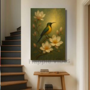 Happie Vibes sunbird canvas painting wall decor with magnolia blossoms