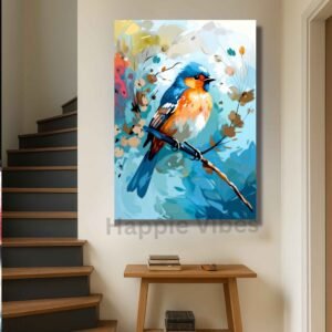 Happie Vibes bluebird canvas painting wall decor in vibrant autumn colors