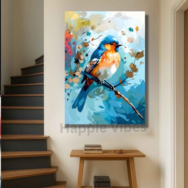 Happie Vibes bluebird canvas painting wall decor in vibrant autumn colors