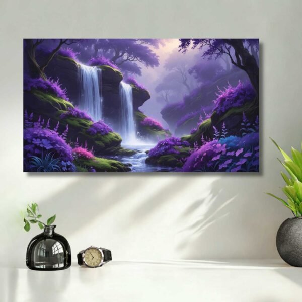 Enchanted Waterfall Forest – A4 Watercolor Nature Artwork | Mystical Landscape Wall Decor vastu painting