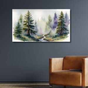 Misty Pines – Watercolor Nature Painting for Wall Decor