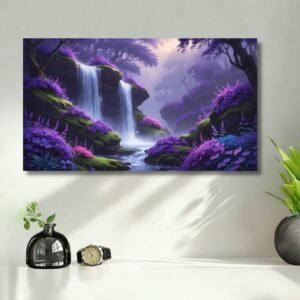 Enchanted Waterfall Forest – A4 Watercolor Nature Artwork | Mystical Landscape Wall Decor vastu painting