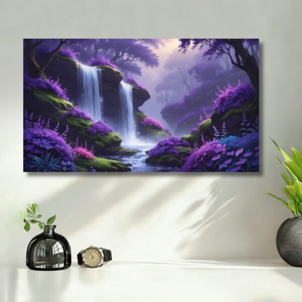 Enchanted Waterfall Forest – A4 Watercolor Nature Artwork | Mystical Landscape Wall Decor vastu painting