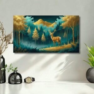 Golden Deer – Watercolor Nature Painting for Decor