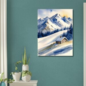 mountain cabin watercolor painting by Happie Vibes
