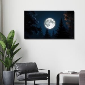 Moonlight forest wall art – Happie Vibes night sky canvas print for spiritual wall decor