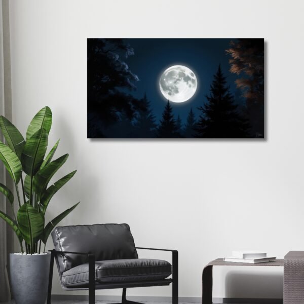 Moonlight forest wall art – Happie Vibes night sky canvas print for spiritual wall decor