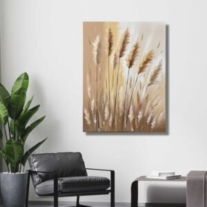pampas grass wall art beige botanical canvas Happie Vibes