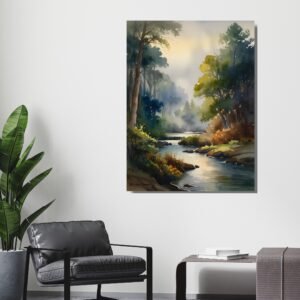 Happie Vibes river landscape watercolor wall art painting