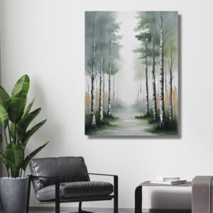 birch tree forest wall art misty nature canvas Happie Vibes