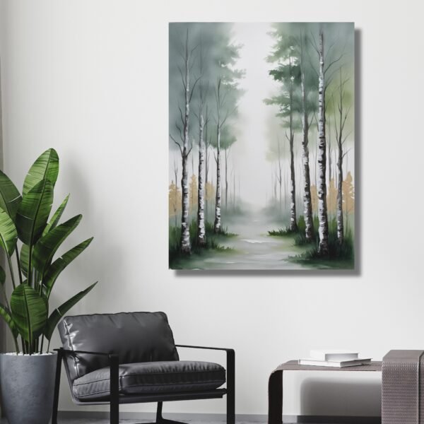 birch tree forest wall art misty nature canvas Happie Vibes
