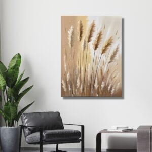 pampas grass wall art beige botanical canvas Happie Vibes
