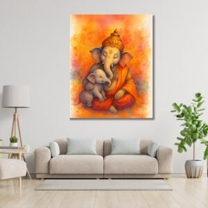 ganesha abstract art canvas painting by Happie Vibes – modern art of Ganesha and baby elephant