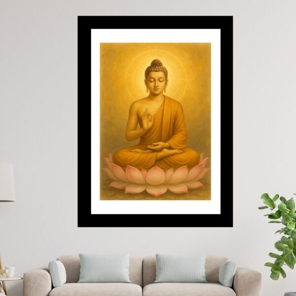 Happie Vibes – Buddha Painting Golden Meditating Spiritual Artwork