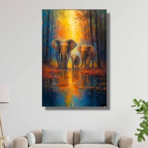 Asian Elephant Animal Painting – Family Strength and Protection Wall Art