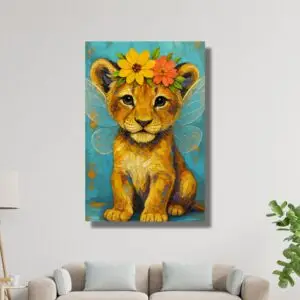 lion cub canvas painting – Happie Vibes colorful whimsical wall art kids room decor