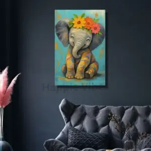 baby elephant canvas painting – Happie Vibes colorful whimsical wall art