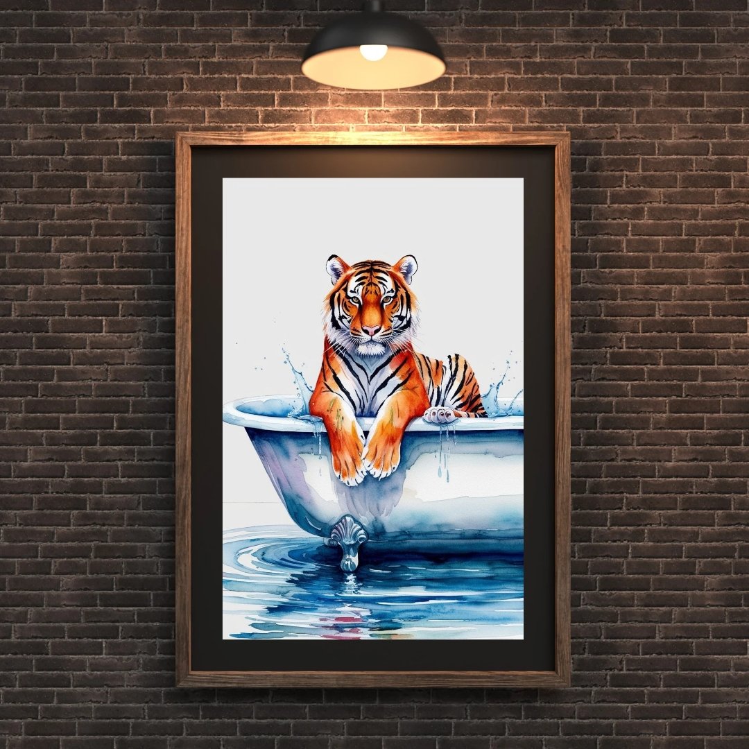 Funny Tiger Animal Painting for Bathroom Wall Decor