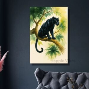 Wild – Black Panther on Tree Category: Animal Art / Wildlife Decor Style: Watercolor Semi-Realistic Painting Theme: Jungle Wildlife Primary Keyword: black panther canvas painting artwork Perfect For: Wildlife enthusiasts and nature lovers Modern living rooms and offices Unique animal art collectors