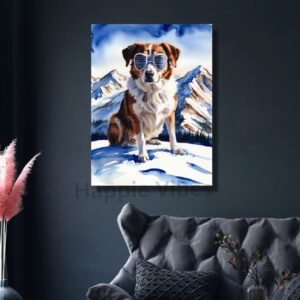 Cool Pup on Snowy Peaks – Whimsical Dog Wall Art