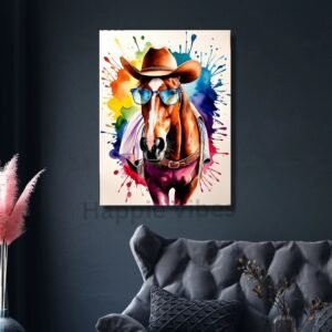 Horse watercolor canvas painting wall decor – Happie Vibes