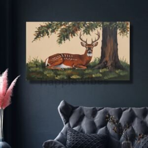 Happie Vibes stag canvas painting artwork – majestic deer wall decor