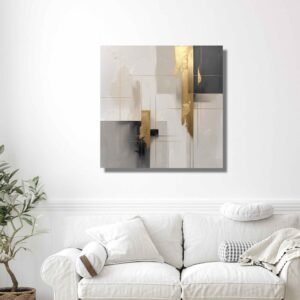 Happie Vibes abstract gold canvas painting modern geometric wall art