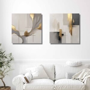 Happie Vibes abstract gold canvas painting set luxury wall decor