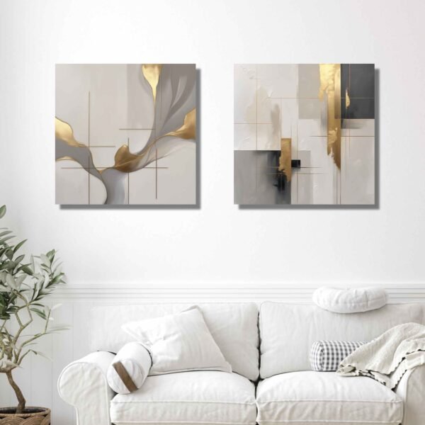 Happie Vibes abstract gold canvas painting set luxury wall decor