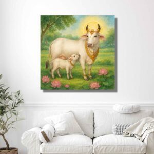 Happie Vibes kamadhenu cow canvas painting vastu spiritual wall art