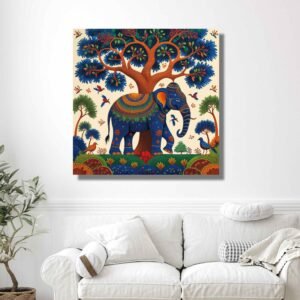 Happie Vibes gond elephant canvas painting indian folk wall art