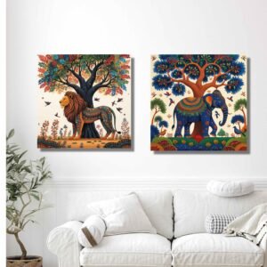 lion and elephant canvas painting wall decor set of 2 – Happie Vibes