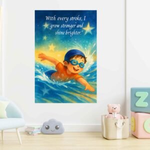 Happie Vibes swimmer affirmation wall art kids motivational sports canvas painting